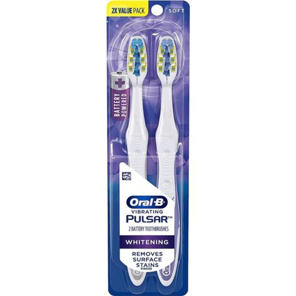Oral-B Pulsar, Battery Powered 3D White Advanced Vivid Soft Toothbrush Twin
